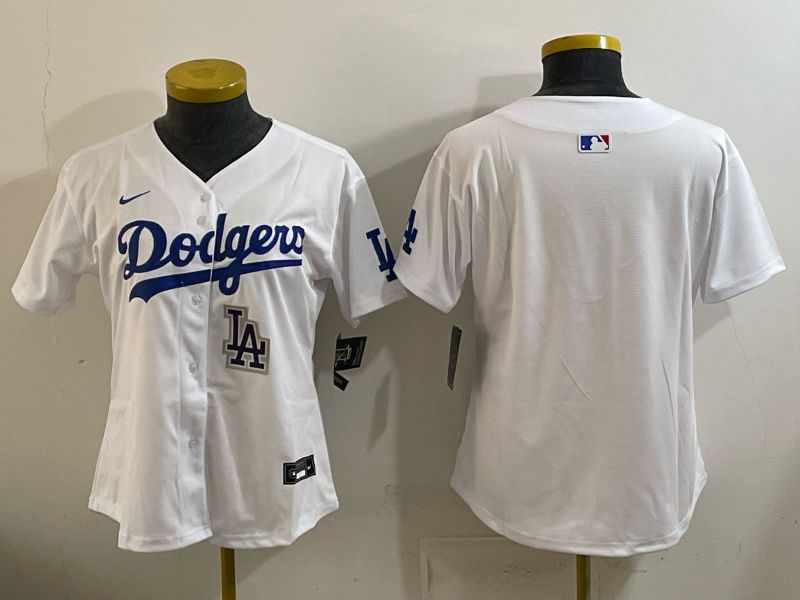 Women 2025 Los Angeles Dodgers Blank White Game Nike MLB Jersey style 007
